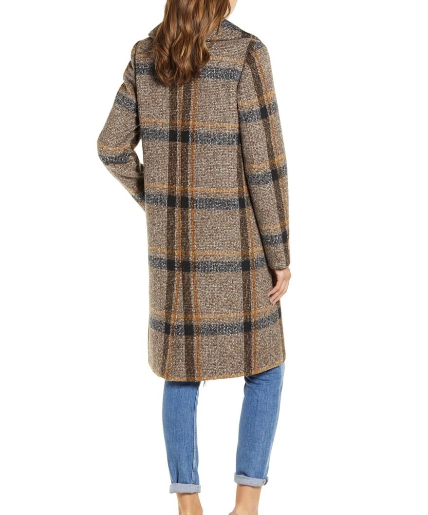 Womens Double Breasted Plaid Tweed Coat