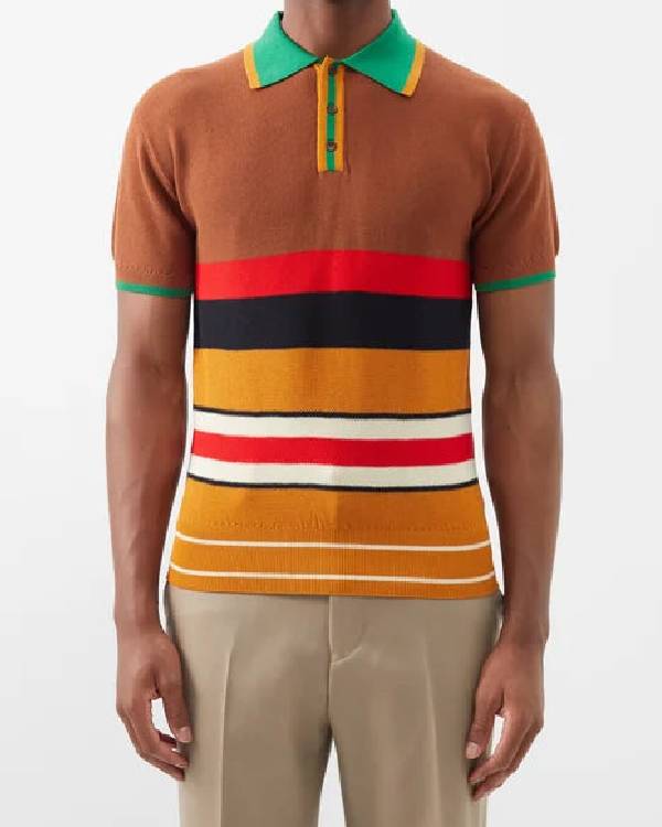 Access Daily Scott Evans Brown Striped Polo Shirt - Image 2