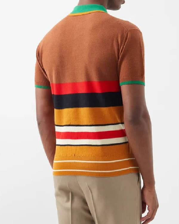 Access Daily Scott Evans Brown Striped Polo Shirt - Image 3