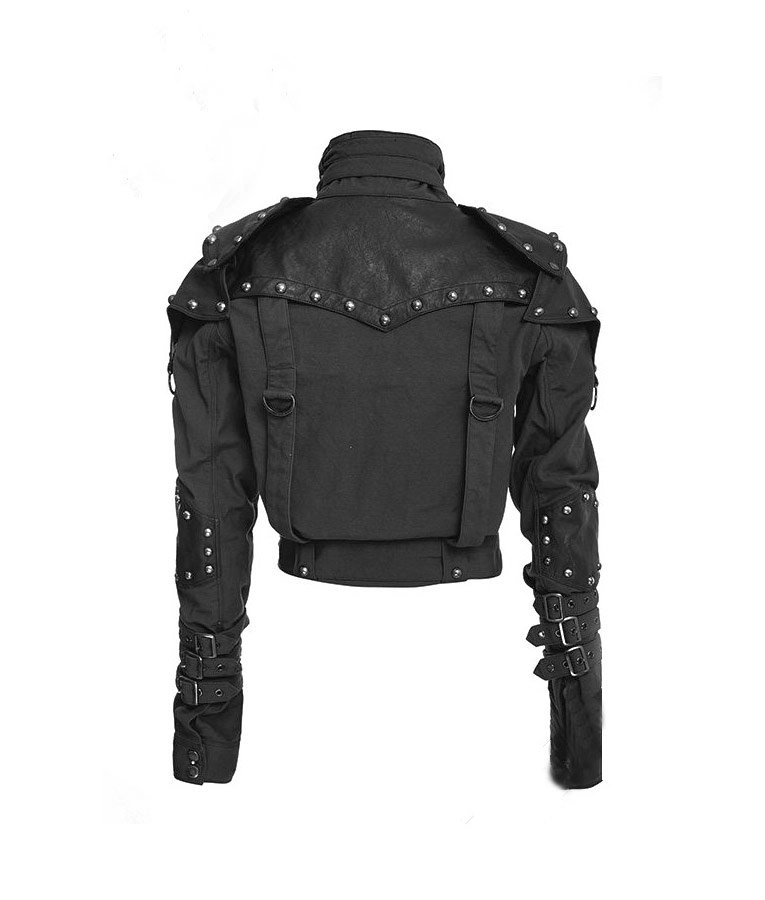 Womens Black Studded Military Cropped Jacket