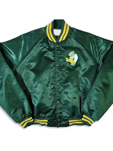80s Oregon Ducks Green Bomber Satin Jacket