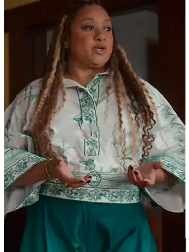 9-1-1 S02 Tracie Thoms White & Green Embroidered Top