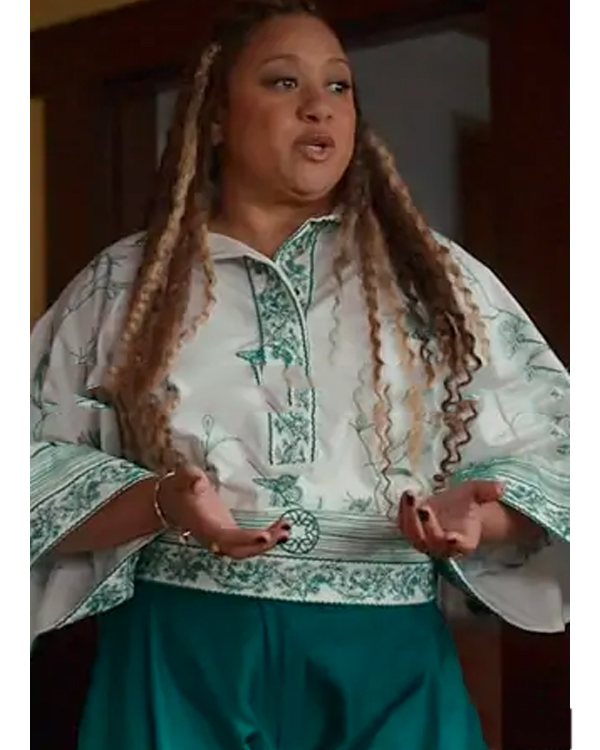9-1-1 S02 Tracie Thoms White & Green Embroidered Top
