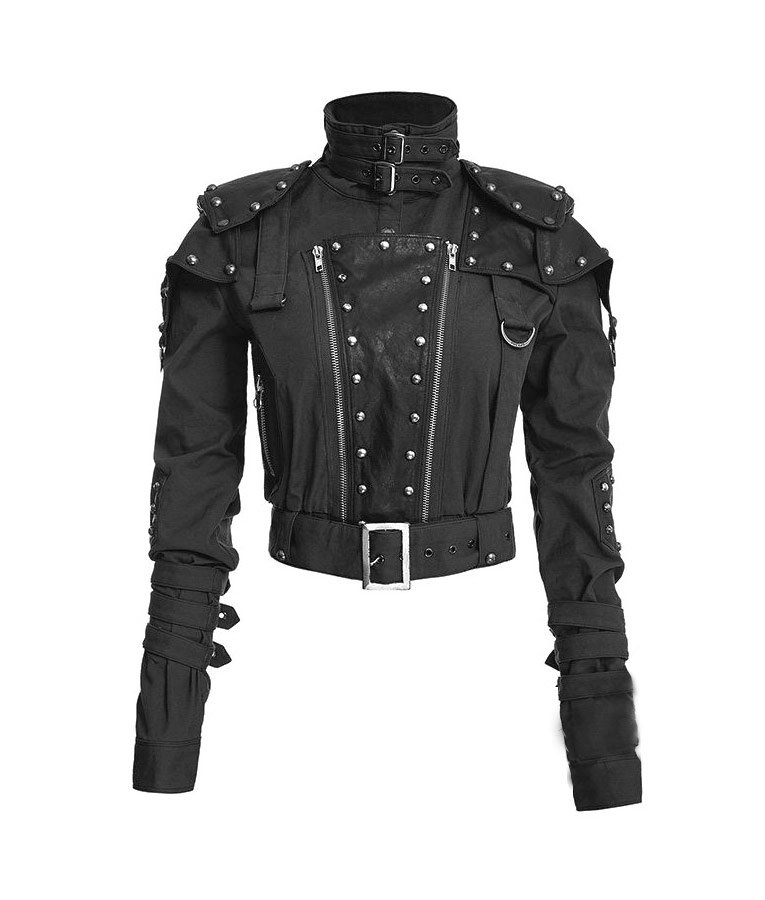 Womens Black Studded Military Cropped Jacket