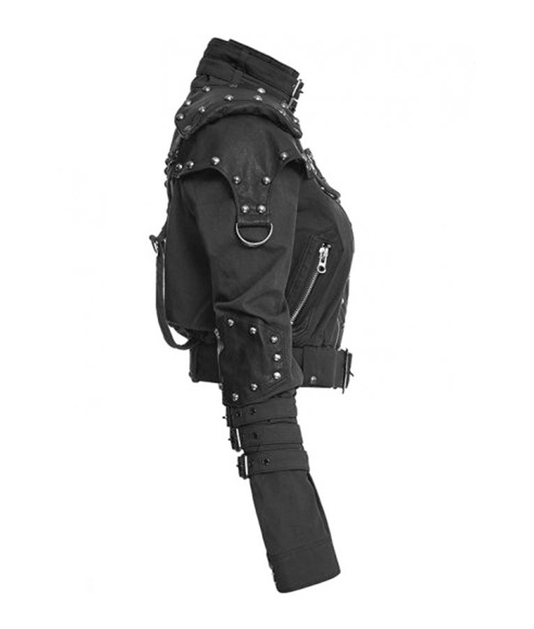 Womens Black Studded Military Cropped Jacket