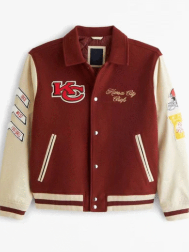 Abercrombie Kansas City Chiefs Brown And White Varsity Bomber Jacket