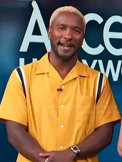 Access Hollywood 2025 Scott Evans Yellow Stripe Shirt