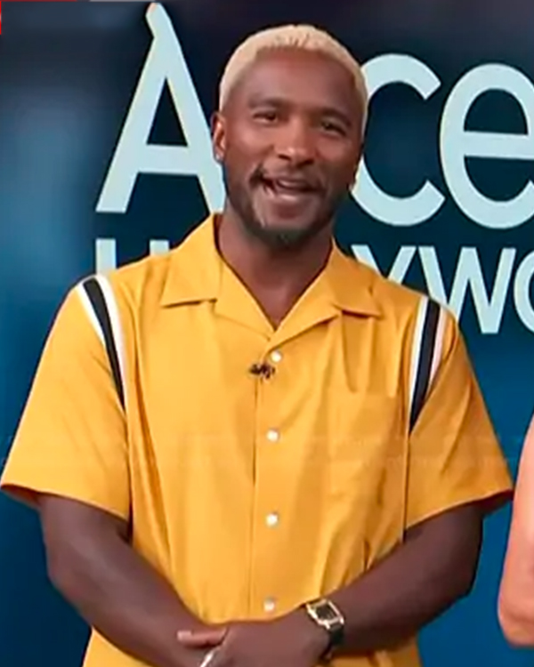 Access Hollywood 2025 Scott Evans Yellow Stripe Shirt