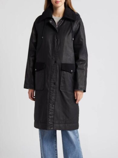 Bernardo Black Waxed Cotton Twill Coat