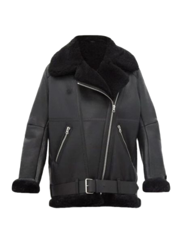 Women Black B3 Shearling Leather Jacket