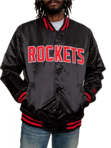 Bomber Houston Rockets Satin Black Jacket