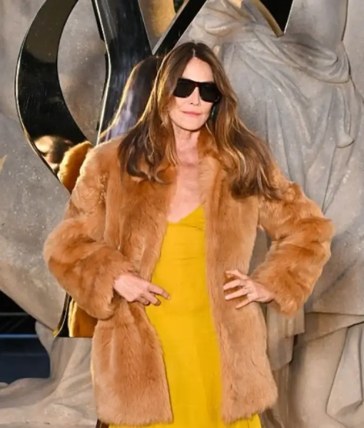 Carla Bruni PFW Photocall Brown Fur Coat