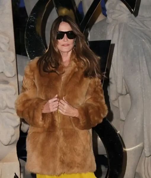 Carla Bruni PFW Photocall Brown Fur Coat