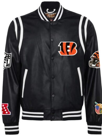 Cincinnati Bengals Jeff Hamilton Black Leather Varsity Jacket