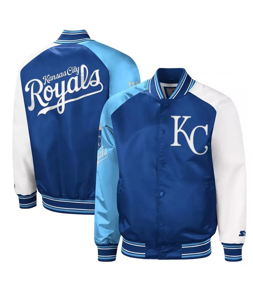 Kansas City Royals Reliever Royal and Varsity Satin Jacket