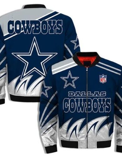 Dallas Cowboys Blue and White Bomber Jacket