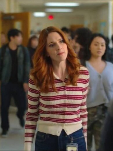 English Teacher S02 Stephanie Koenig Pink & White Striped Cardigan