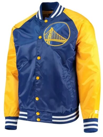 Golden State Warriors Blue and Yellow Satin Varsity Jacket
