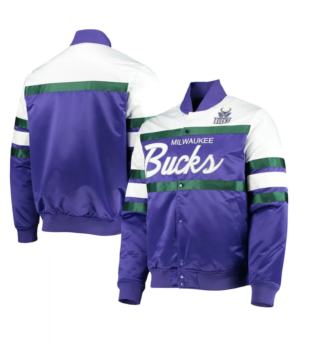 Milwaukee Bucks Hardwood Classics Script Purple Satin Jacket - Image 3