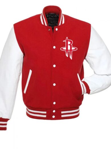 Houston Rockets NBA Letterman Red and White Jacket