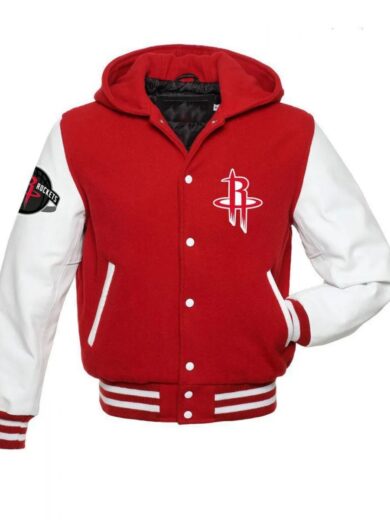 Houston Rockets NBA Varsity Red and White Hooded Jackets