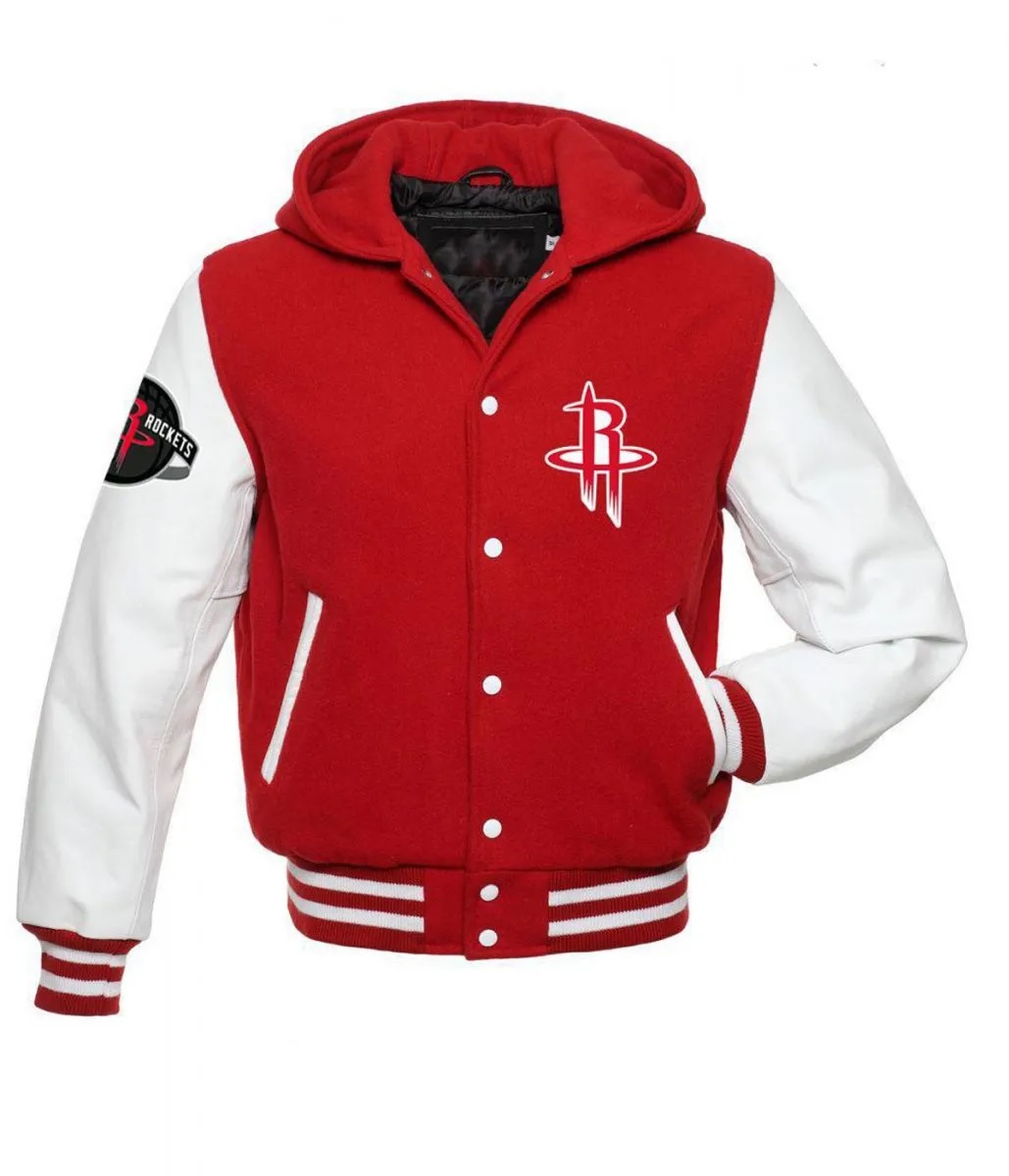 Houston Rockets NBA Varsity Red and White Hooded Jackets