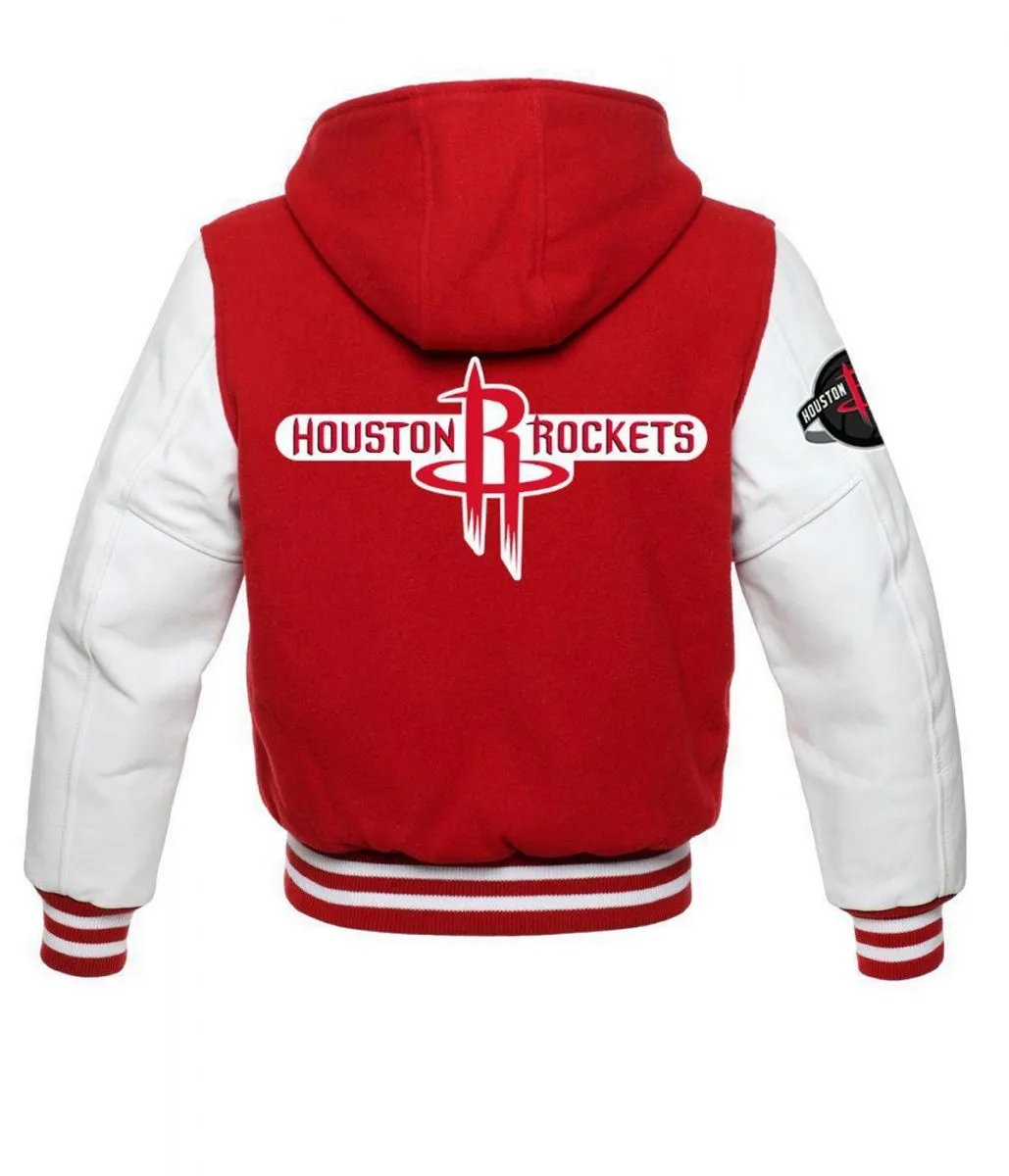 Houston Rockets NBA Varsity Red and White Hooded Jackets