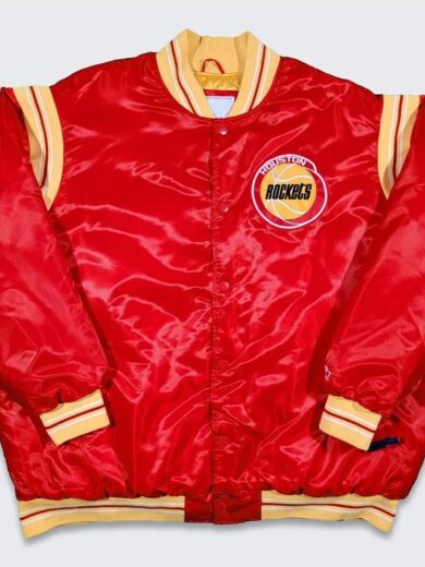 Houston Rockets Teddy Red Varsity Satin Jacket