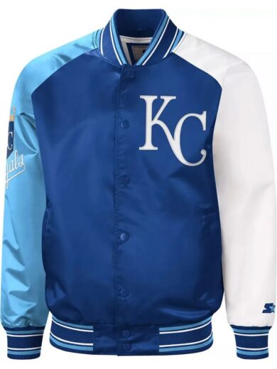 Kansas City Royals Reliever Royal and Varsity Satin Jacket