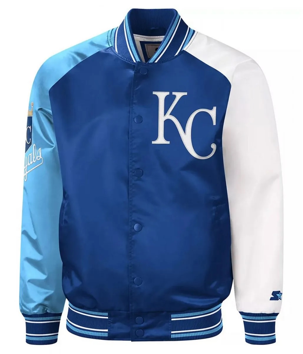 Kansas City Royals Reliever Royal and Varsity Satin Jacket