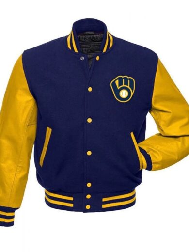 Letterman Milwaukee Brewers Yellow and Blue Jacket