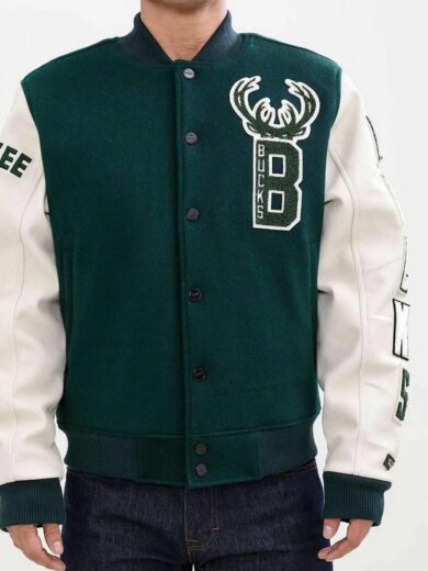 Milwaukee Bucks Letterman Green and White Jacket