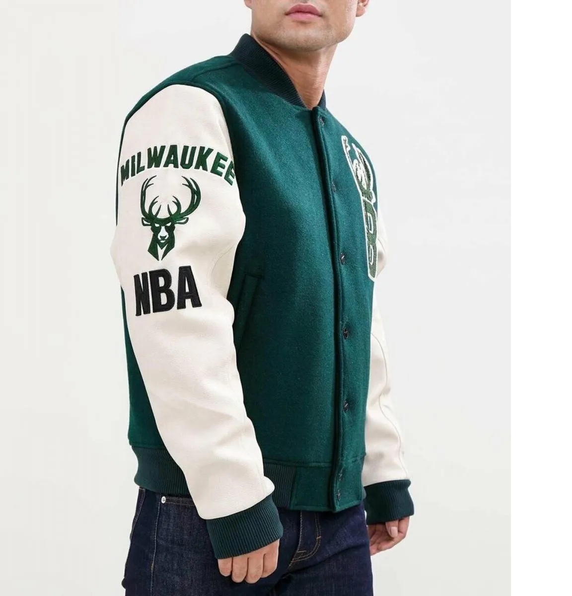 Milwaukee Bucks Letterman Green and White Jacket