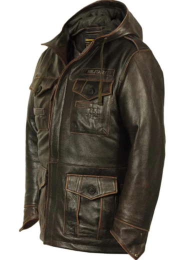M-65 Cap Brown Field Leather Military Jacket