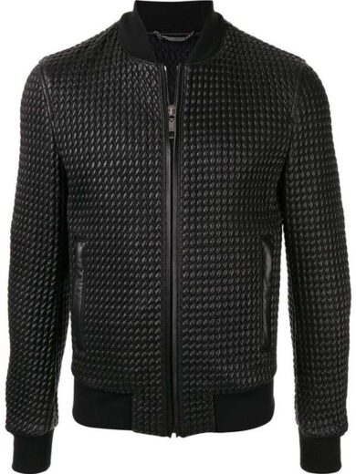 Men Black Bomber Quilted Leather Jacket