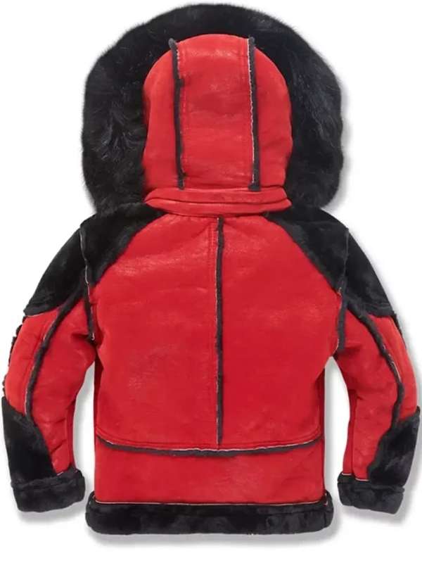 Men Shearling Hooded Red & Black Jacket