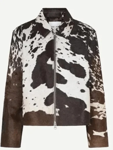 Cowhide Classic Brown And White Leather Jacket
