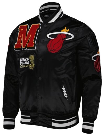 Miami Heat Mash Up Bomber Black Satin Jacket