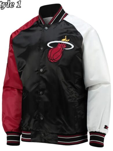 Miami Heat Reliever Full-Snap Black and Red Satin Jacket