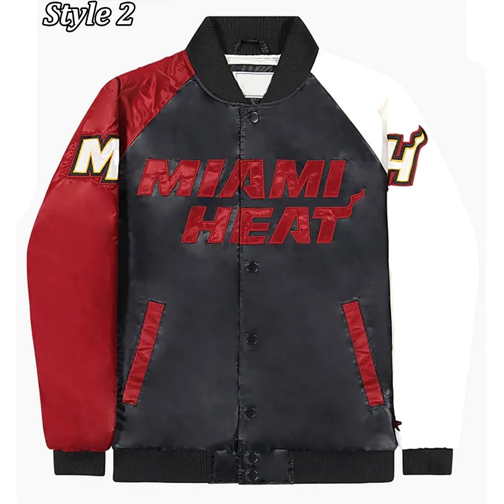 Miami Heat Reliever Full-Snap Black and Red Satin Jacket