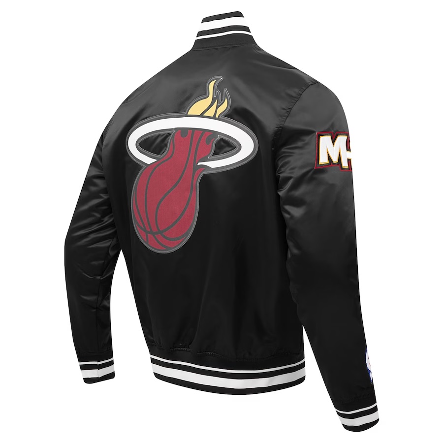 Miami Heat Script Tail Black Full-snap Satin Varsity Jacket