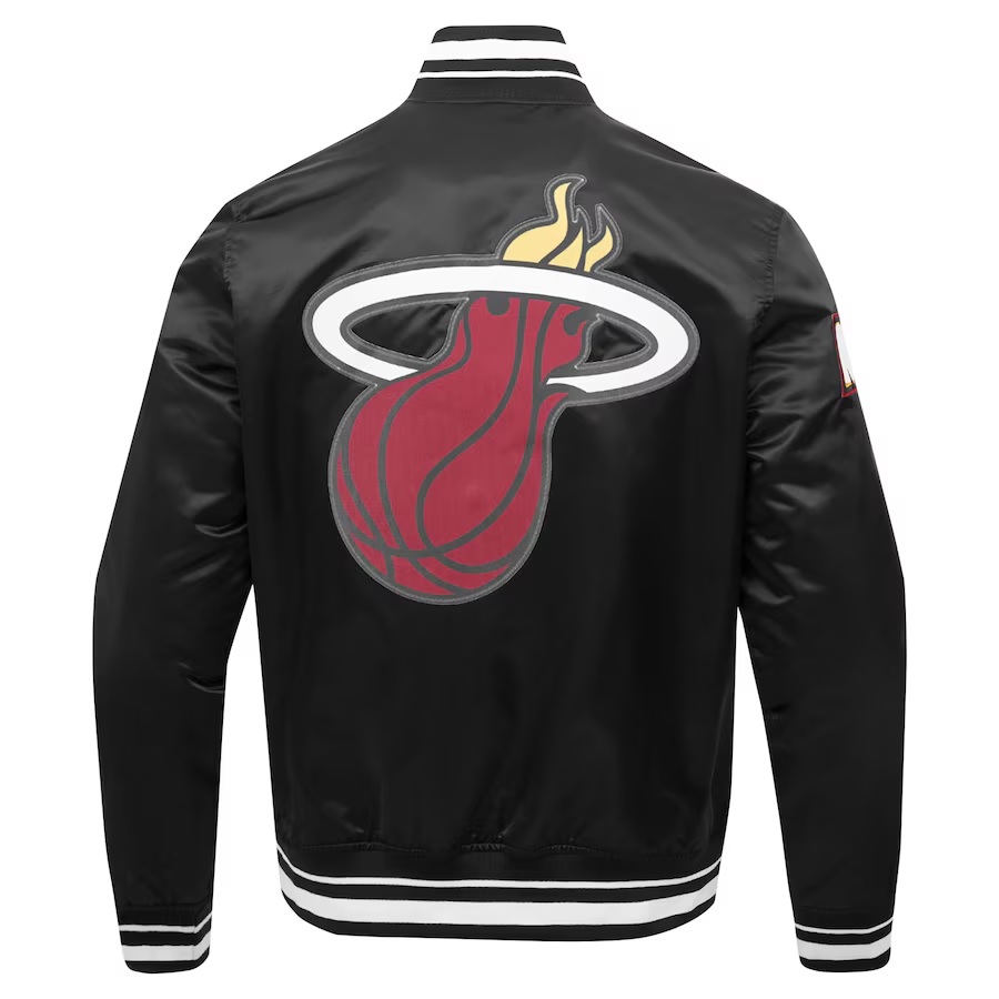 Miami Heat Script Tail Black Full-snap Satin Varsity Jacket