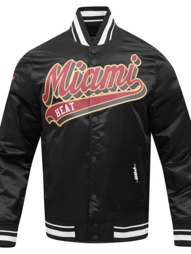Miami Heat Script Tail Black Full-snap Satin Varsity Jacket