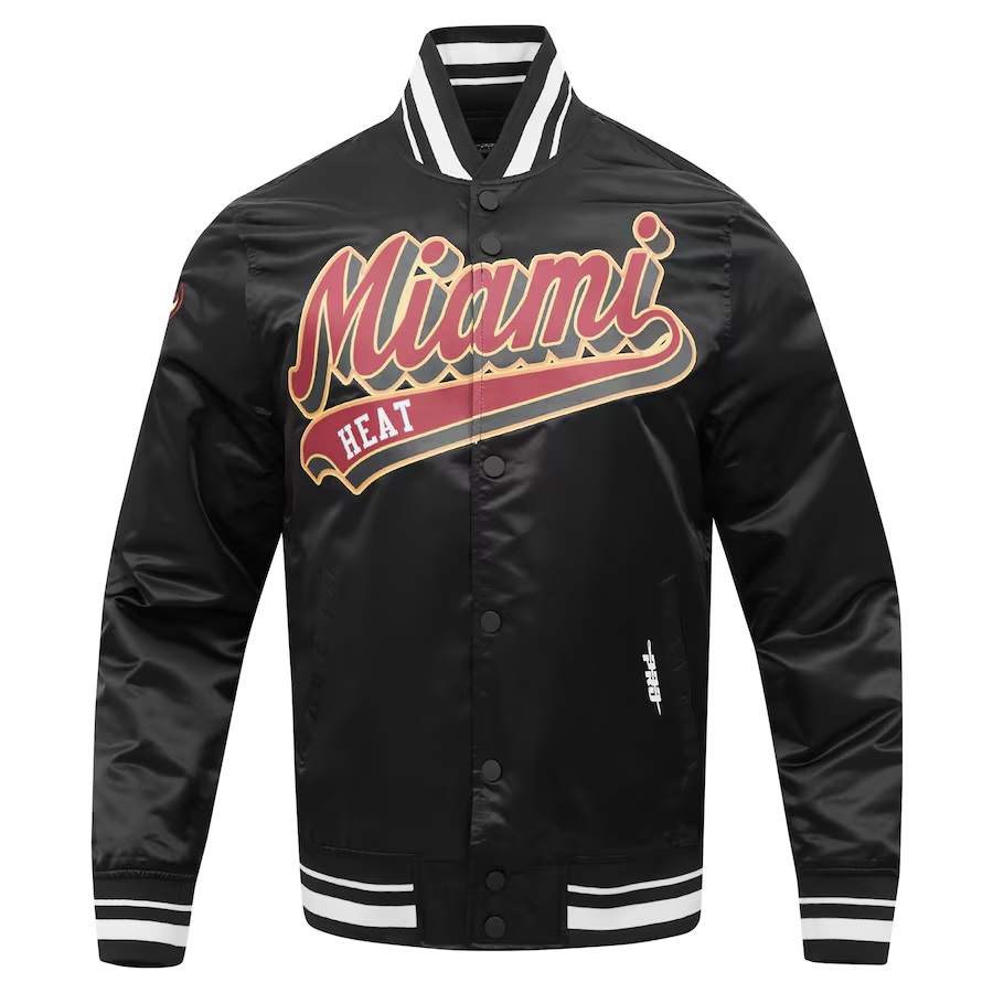 Miami Heat Script Tail Black Full-snap Satin Varsity Jacket