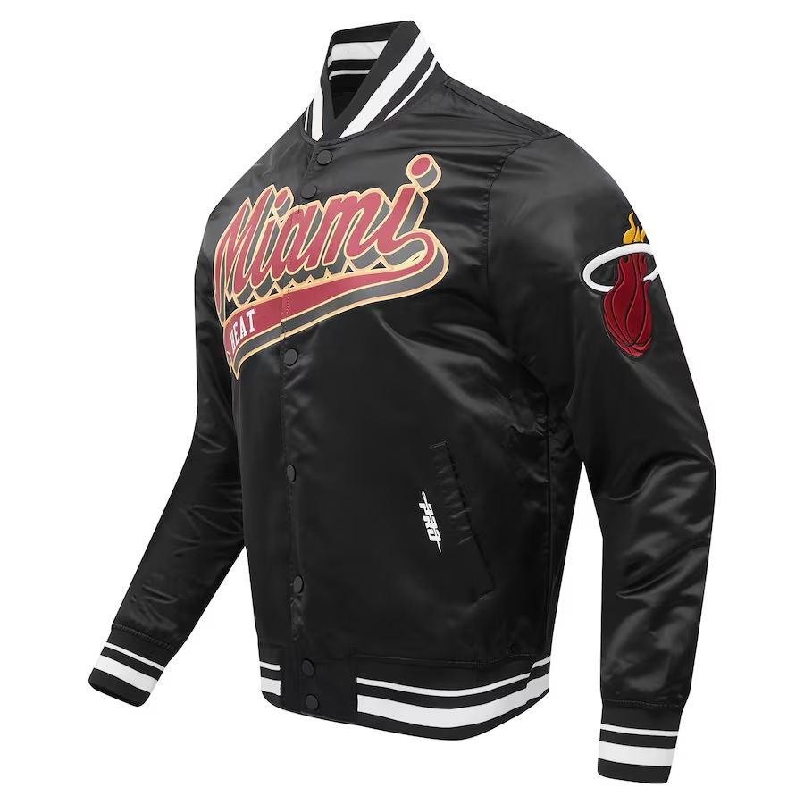 Miami Heat Script Tail Black Full-snap Satin Varsity Jacket