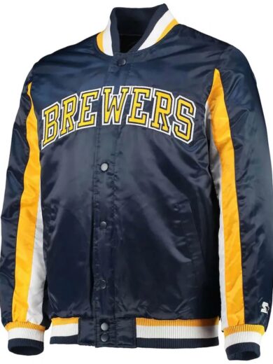 Milwaukee Brewers The Ace Full-Snap Satin Navy Jacket
