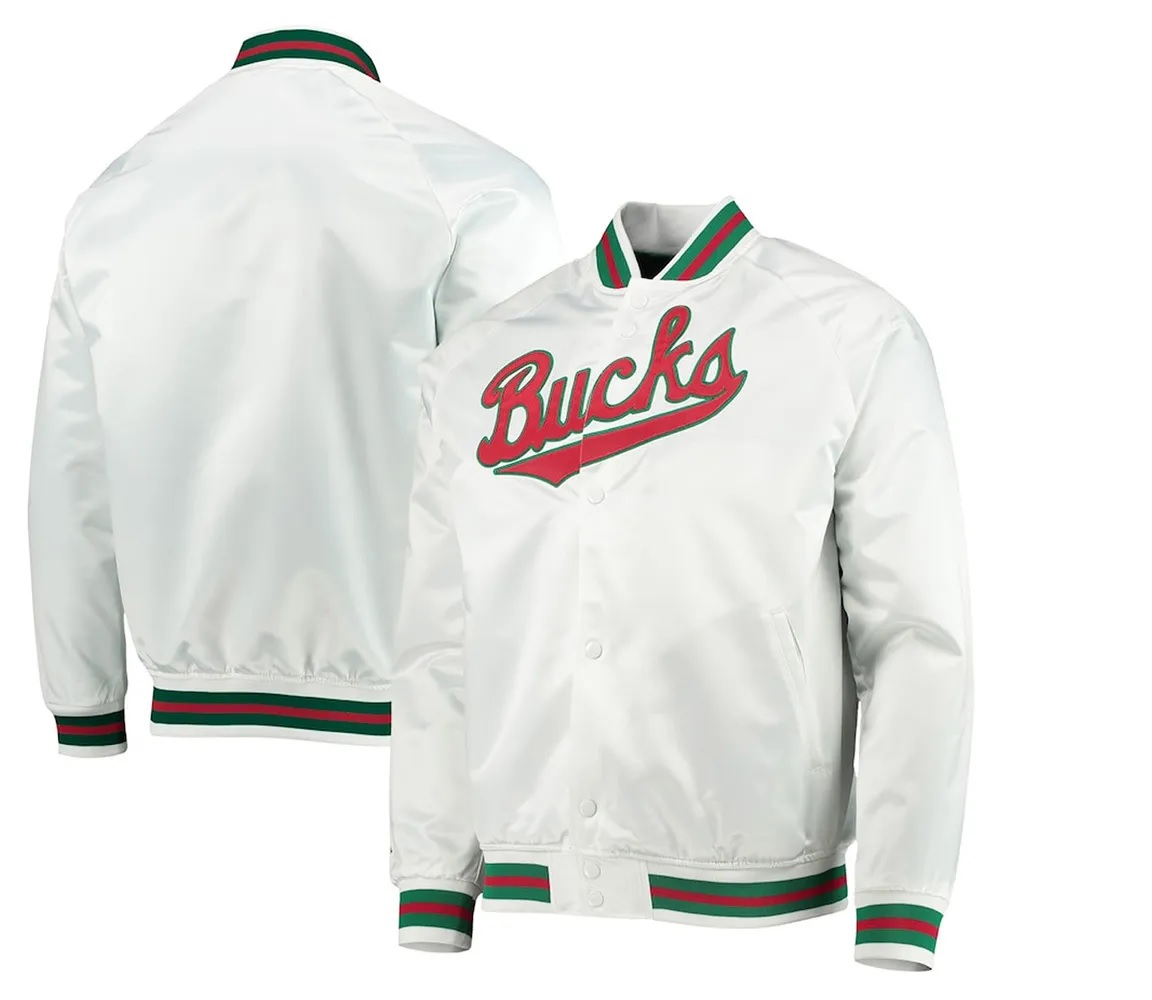 Milwaukee Bucks Hardwood Classics White Satin Jacket