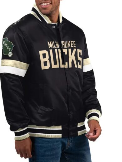 Milwaukee Bucks Home Game Black Satin Jacket