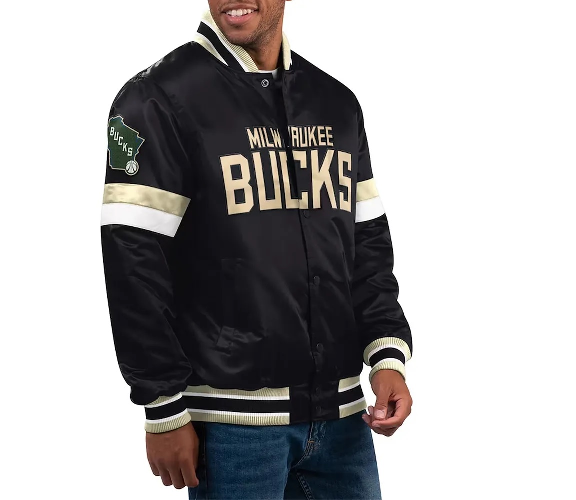 Milwaukee Bucks Home Game Black Satin Jacket