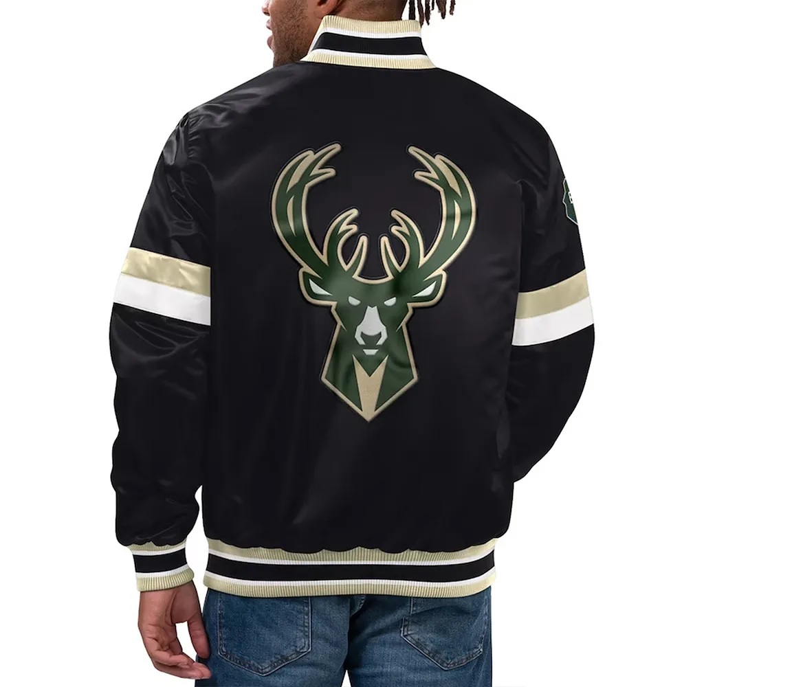 Milwaukee Bucks Home Game Black Satin Jacket